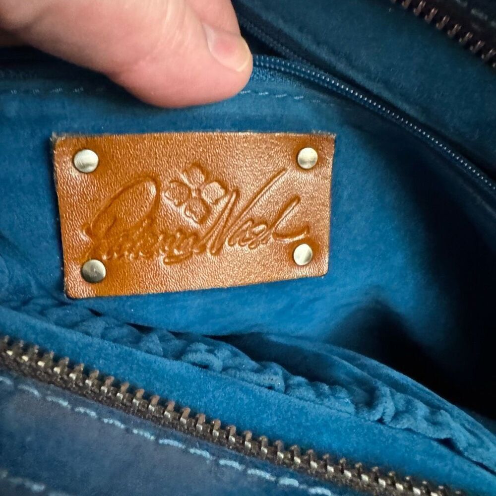 Patricia Nash Rosedale Tote Burnished Cutout Tooled Leather Caribbean Blue - Picture 6 of 12